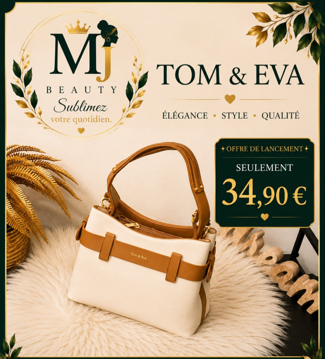 Sac à main Tom & Eva – Beige & Camel