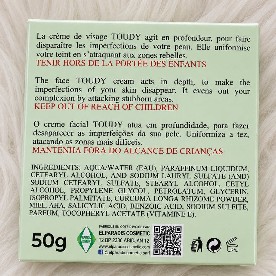 Crème de visage TOUDY au miel et curcuma