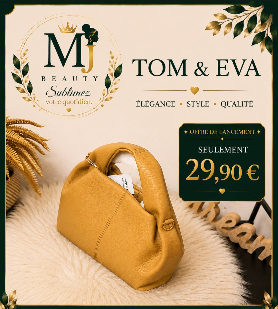 Mini sac à main Tom & Eva – Jaune moutarde