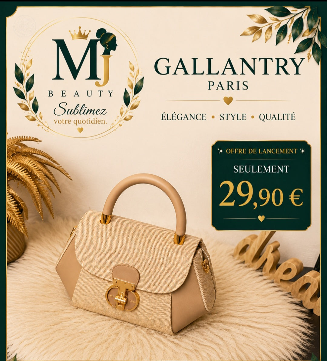Sac à main Gallantry Paris – Beige texturé
