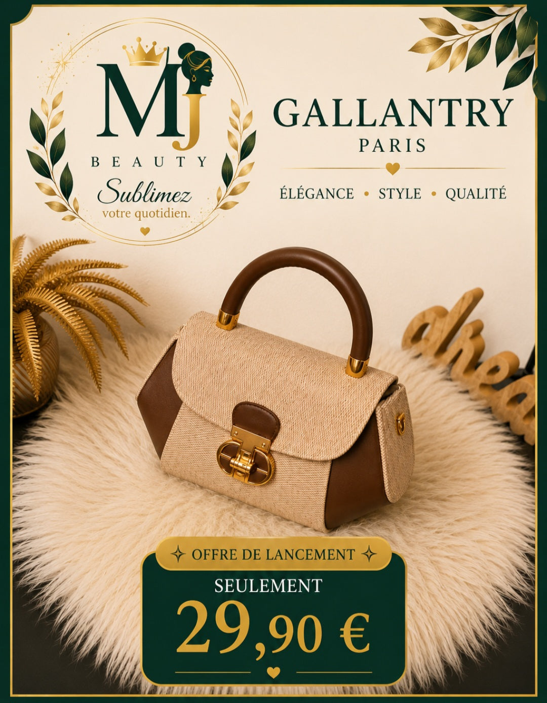 Sac à main GALLANTRY PARIS – Beige & Marron