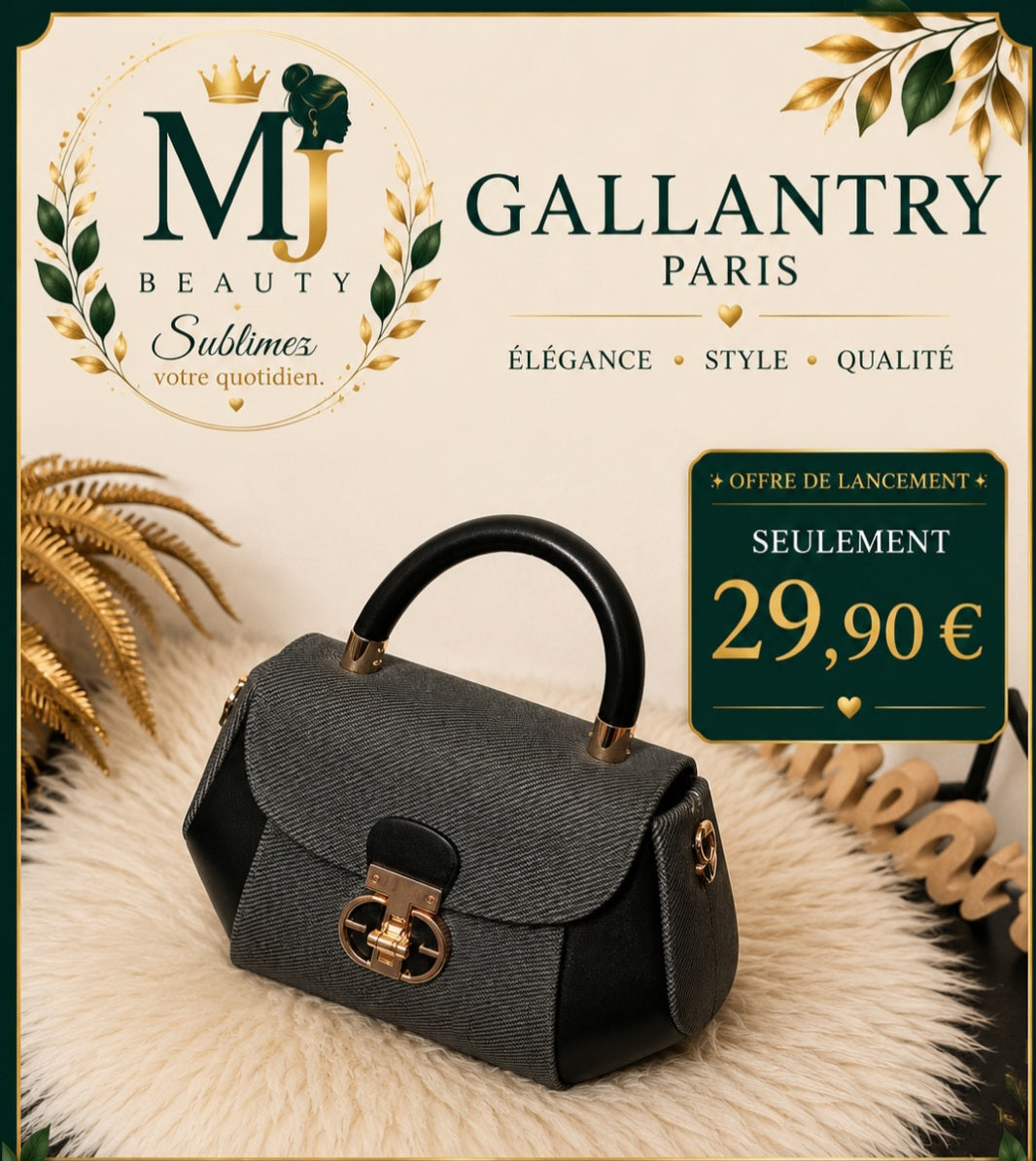 Sac à main GALLANTRY PARIS – Gris & Noir